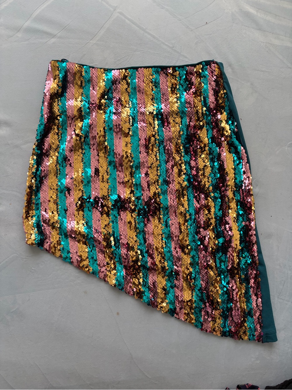 H&M Striped Sequin Asymmetrical Mini Skirt in Pink, Gold & Teal
